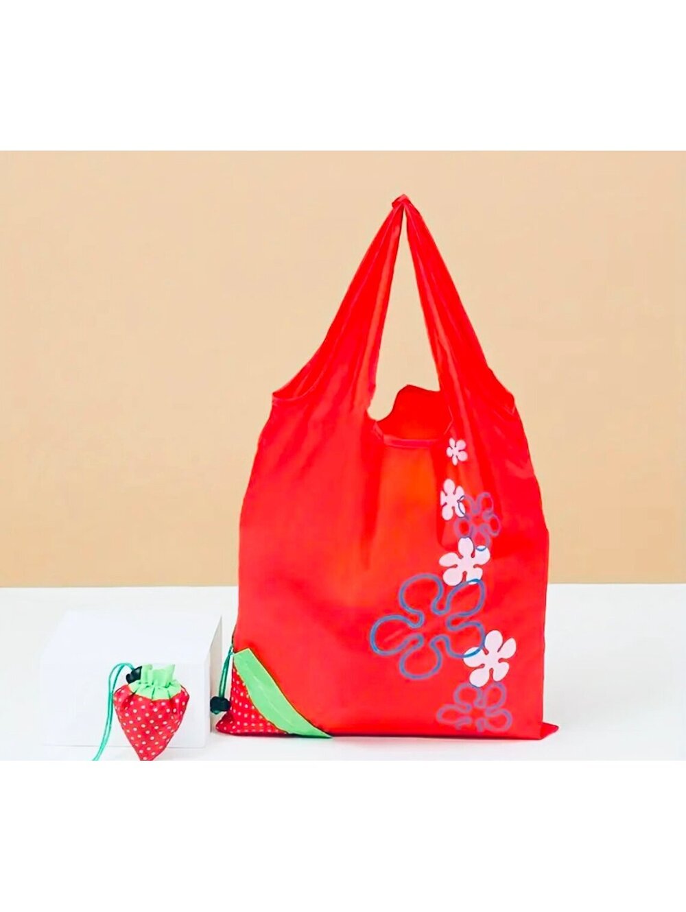 New - Fun ! Strawberry Reusable Folding Bag Storage Bag Grocery Shopping Handbag